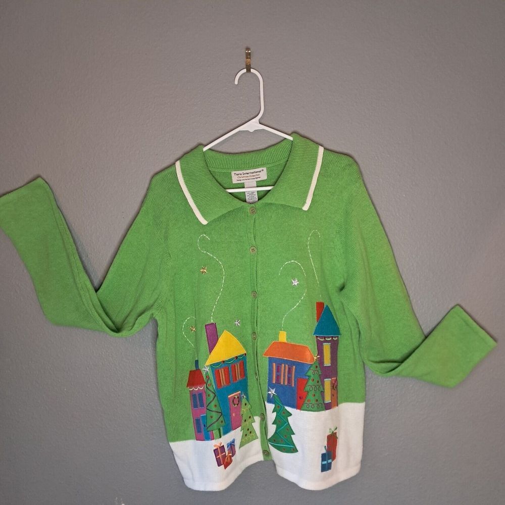 Tiara International Christmas Collection Womens Cardigan Holiday Sweater Size XL